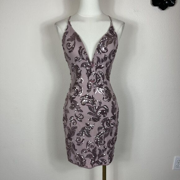 Windsor Dresses & Skirts - Windsor Dress Women Large Mauve Pink Sequin Paisley Bodycon Lace Up Corset Party